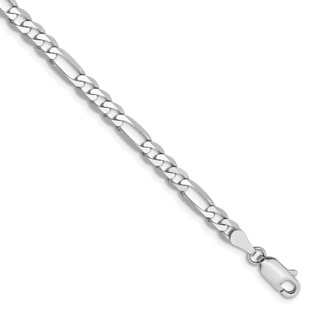4mm, 14k White Gold, Flat Figaro Chain Bracelet, 8 Inch